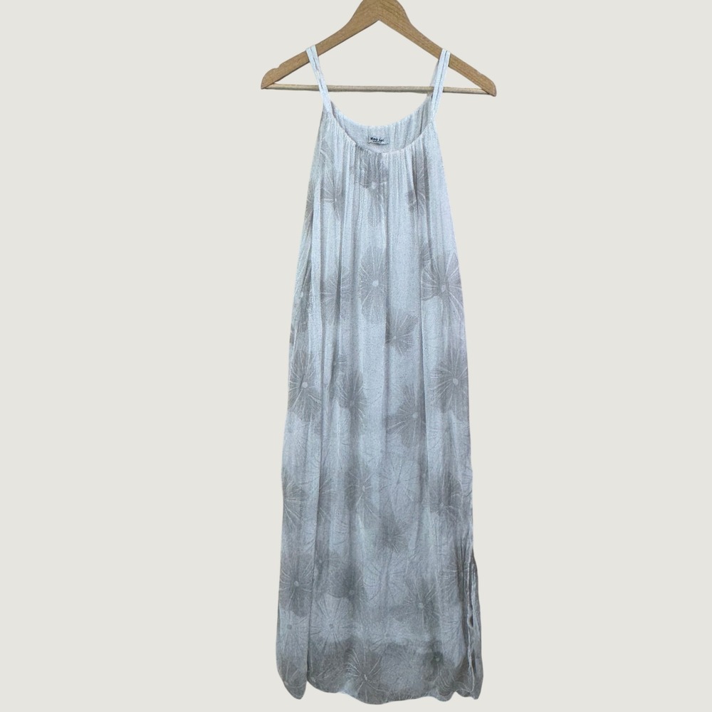 Meo Meli Floral Maxi Dress White Gray Viscose Silk Made in Italy Boho Gown Small